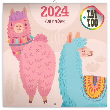 Poznámkový kalendár Šťastné lamy 2024, 30 × 30 cm